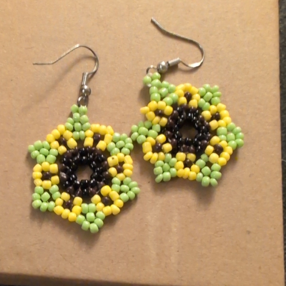 Beaded Sunflower Earrings